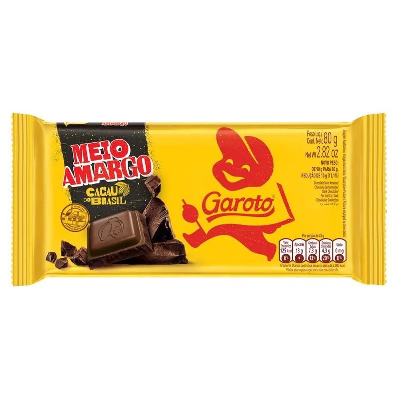 CHOC. GAROTO BARRA MEIO AMARGO    BR 80G